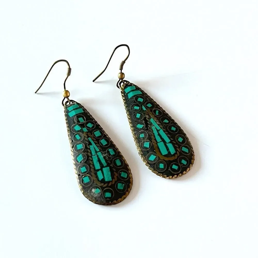 Mosaic Turquoise Teardrop Earrings